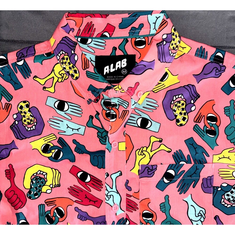A.Lab Vibrant Pink Graphic Print Men’s Shirt Sleeve Button Down Medium